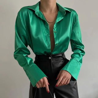 Soft Satin Shirts Tops Purple Green Blouses - Diva Melody