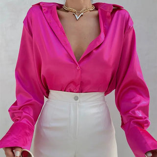 Soft Satin Shirts Tops Purple Green Blouses - Diva Melody