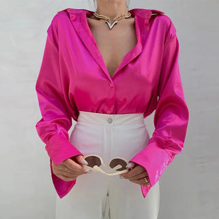 Soft Satin Shirts Tops Purple Green Blouses - Diva Melody