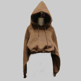 Solid Fleece Hooded Clothing Long Sleeve Tops Loose Pocket Sweatshirt Female Casual Pullover - Diva Melody