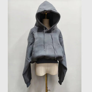 Solid Fleece Hooded Clothing Long Sleeve Tops Loose Pocket Sweatshirt Female Casual Pullover - Diva Melody