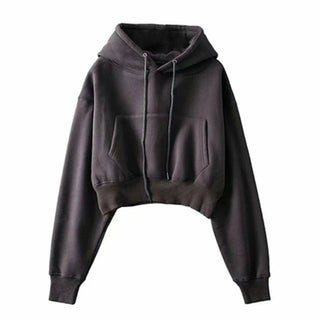 Solid Fleece Hooded Clothing Long Sleeve Tops Loose Pocket Sweatshirt Female Casual Pullover - Diva Melody