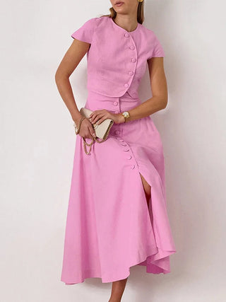 Solid O - Neck Top & A line Skirt Set - Diva Melody