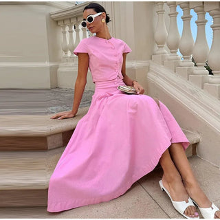 Solid O - Neck Top & A line Skirt Set - Diva Melody