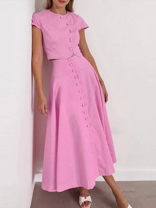 Solid O - Neck Top & A line Skirt Set - Diva Melody