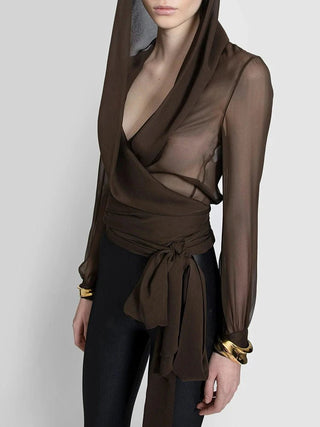 Solid See - through Slim Hooded Blouse - Diva Melody