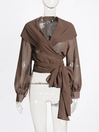 Solid See - through Slim Hooded Blouse - Diva Melody