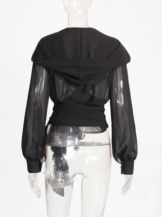 Solid See - through Slim Hooded Blouse - Diva Melody