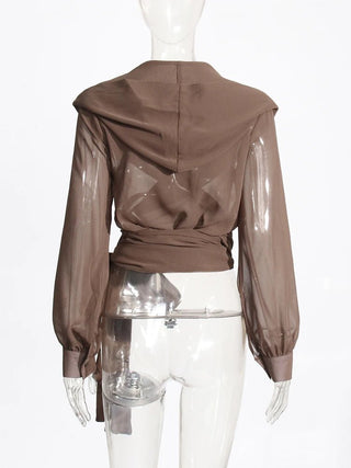 Solid See - through Slim Hooded Blouse - Diva Melody