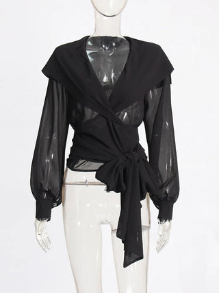 Solid See - through Slim Hooded Blouse - Diva Melody