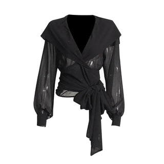 Solid See - through Slim Hooded Blouse - Diva Melody