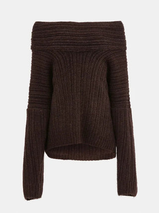 Solid Slash Neck Sweater Loose Knitwear - Diva Melody