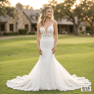 Spaghetti Strap Mermaid Tulle Wedding Dress - Diva Melody