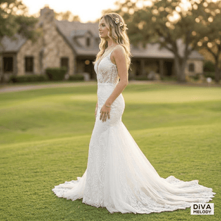 Spaghetti Strap Mermaid Tulle Wedding Dress - Diva Melody