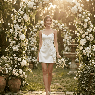 Spaghetti Strap Satin Mini Wedding Dress - Diva Melody