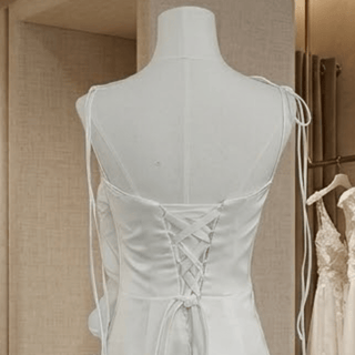 Spaghetti Strap Satin Mini Wedding Dress - Diva Melody