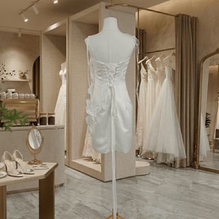 Spaghetti Strap Satin Mini Wedding Dress - Diva Melody