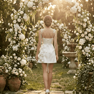 Spaghetti Strap Satin Mini Wedding Dress - Diva Melody