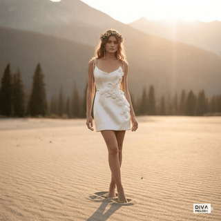 Spaghetti Strap Satin Mini Wedding Dress - Diva Melody