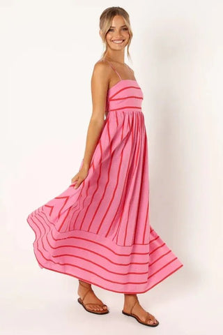 Spaghetti Strap Style Striped Maxi Dress - Diva Melody