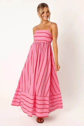 Spaghetti Strap Style Striped Maxi Dress - Diva Melody