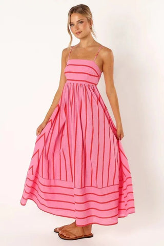 Spaghetti Strap Style Striped Maxi Dress - Diva Melody