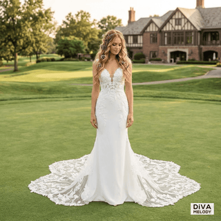 Spaghetti Straps Lace Mermaid Wedding Dress - Diva Melody