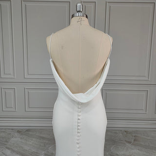 Spaghetti Straps Low Cut Crepe Backless Bridal Dress - Diva Melody