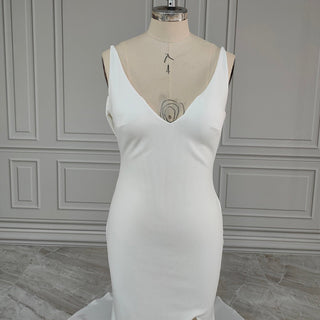 Spaghetti Straps Low Cut Crepe Backless Bridal Dress - Diva Melody
