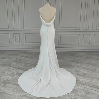 Spaghetti Straps Low Cut Crepe Backless Bridal Dress - Diva Melody