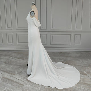 Spaghetti Straps Low Cut Crepe Backless Bridal Dress - Diva Melody