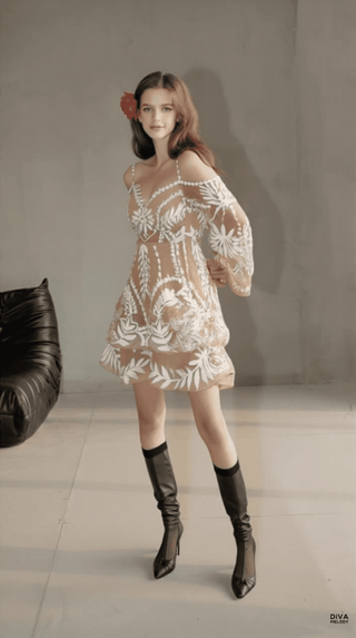 Spaghetti Straps Puff Sleeves Mini Bridal Gown - Diva Melody