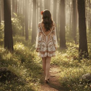 Spaghetti Straps Puff Sleeves Mini Bridal Gown - Diva Melody