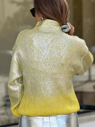 Sparkling Metal Gradient Color Knit Sweater Pullover Tops - Diva Melody