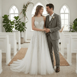 Sparkly Sleeveless Lace Wedding Dress - Diva Melody