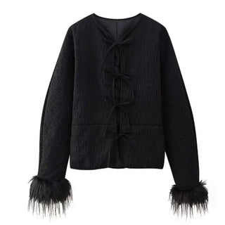 Spliced Feather Cuffs Cotton Coat - Diva Melody