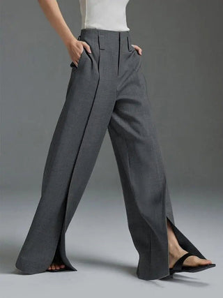 Split - Front Pleated Wide Leg Pants Office - Diva Melody