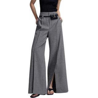 Split - Front Pleated Wide Leg Pants Office - Diva Melody