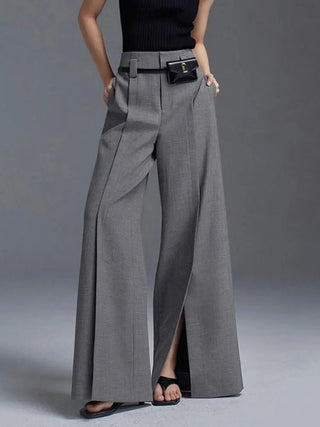 Split - Front Pleated Wide Leg Pants Office - Diva Melody