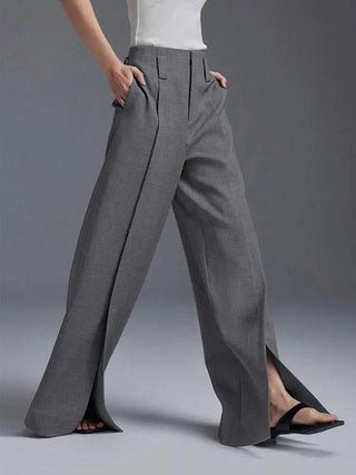 Split - Front Pleated Wide Leg Pants Office - Diva Melody