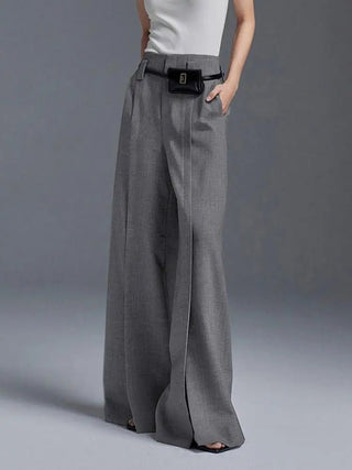 Split - Front Pleated Wide Leg Pants Office - Diva Melody