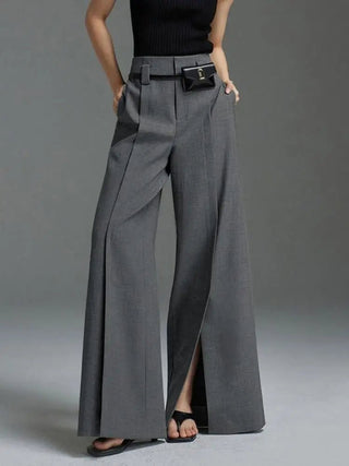 Split - Front Pleated Wide Leg Pants Office - Diva Melody