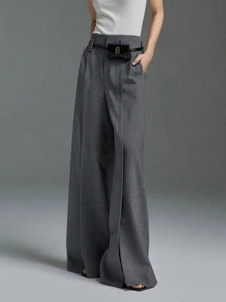 Split - Front Pleated Wide Leg Pants Office - Diva Melody