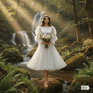 Square Back Long Sleeve Wedding Dress - Diva Melody