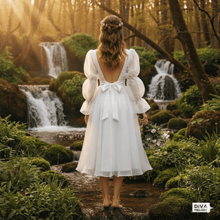 Square Back Long Sleeve Wedding Dress - Diva Melody