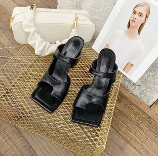 Square Clip Toe Slides Women Slippers High Heels Shoes - Diva Melody