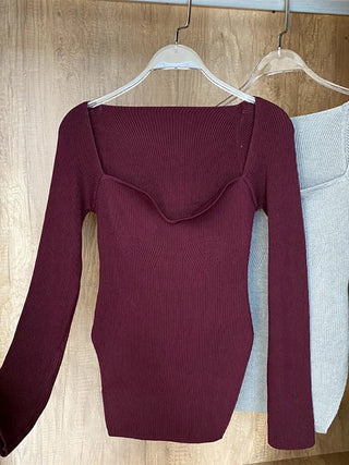 Square Collar Long Sleeve Sweaters Slim Knitted - Diva Melody