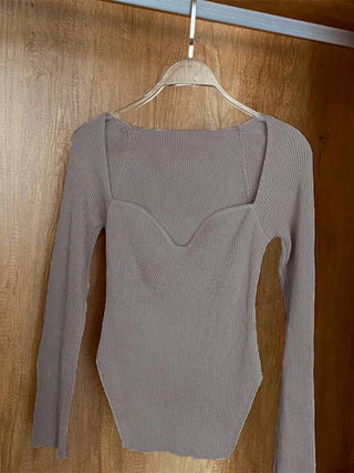 Square Collar Long Sleeve Sweaters Slim Knitted - Diva Melody