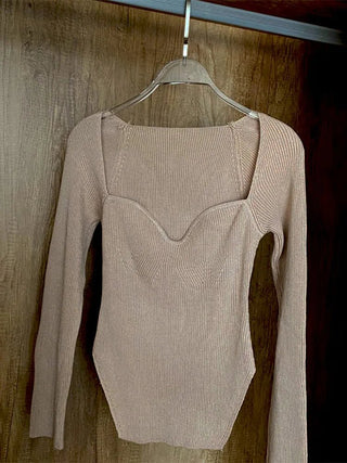 Square Collar Long Sleeve Sweaters Slim Knitted - Diva Melody