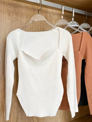 Square Collar Long Sleeve Sweaters Slim Knitted - Diva Melody